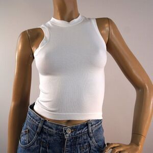 Zella High Neck Tank Top Size Small Stretch Sleeveless Shirt White